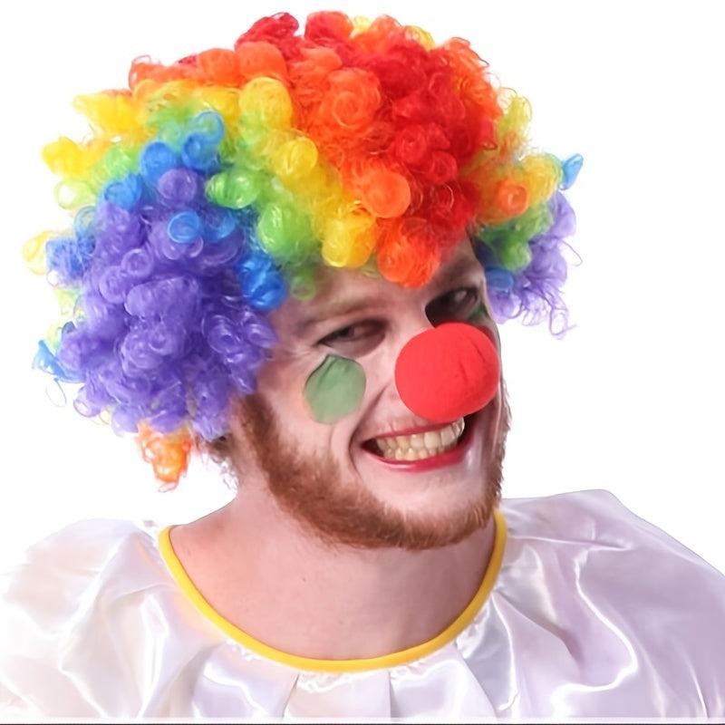 Clown Wig Head Cover Curly Hair Ball Makeup COS Halloween Clown Red Nose