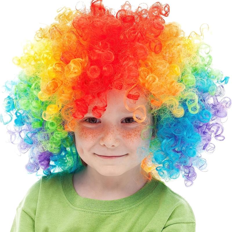 Clown Wig Head Cover Curly Hair Ball Makeup COS Halloween Clown Red Nose