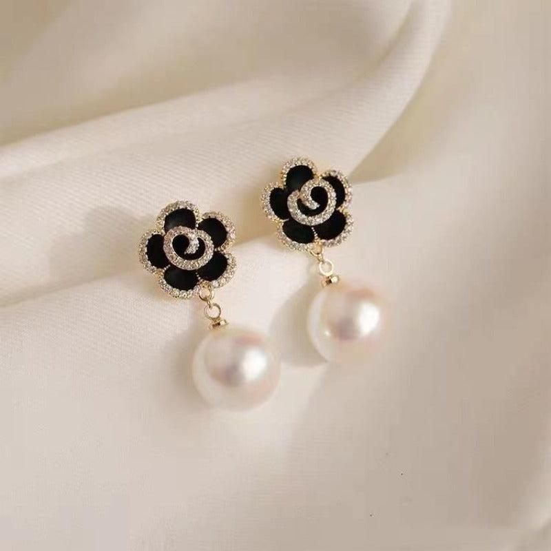 Camellia Earrings Necklace Flower Collarbone Chain