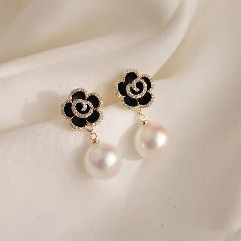 Camellia Earrings Necklace Flower Collarbone Chain