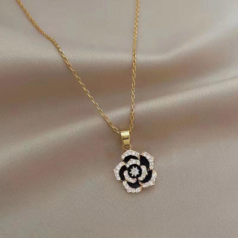 Camellia Earrings Necklace Flower Collarbone Chain