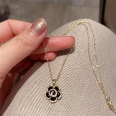 Camellia Earrings Necklace Flower Collarbone Chain