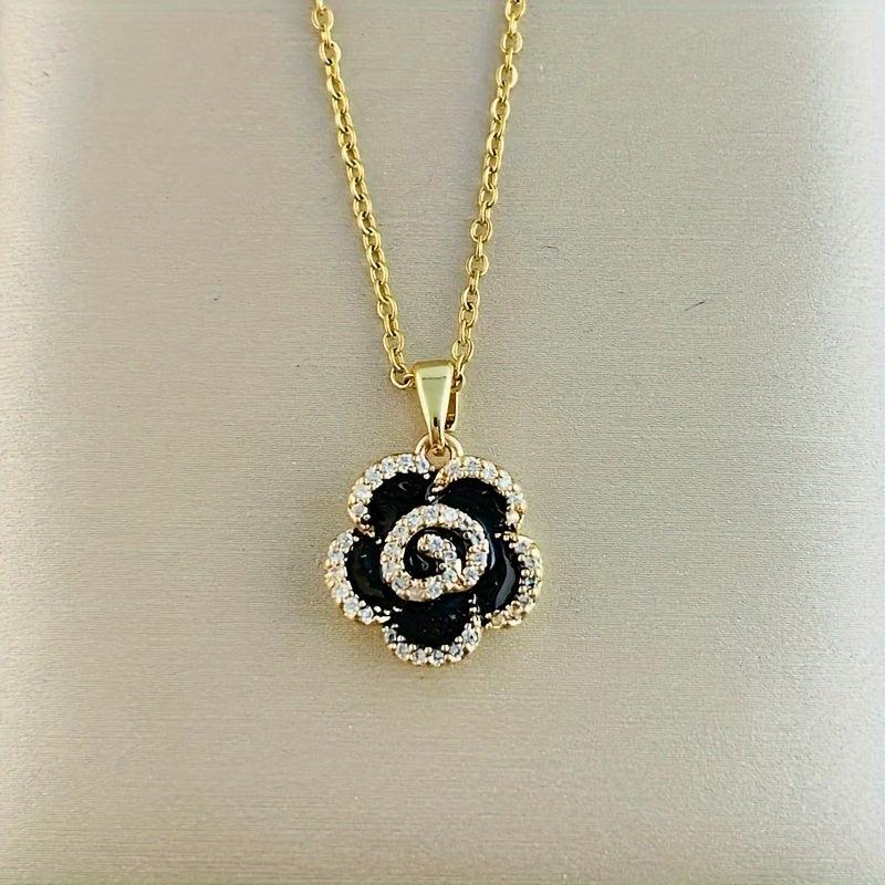Camellia Earrings Necklace Flower Collarbone Chain