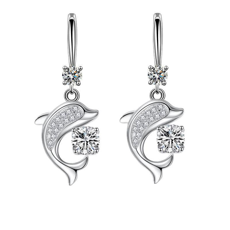 Dolphin Drop Earrings with Round Stones for Every Occasion