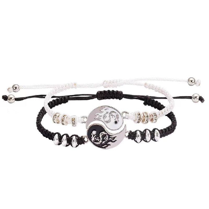 Yin Yang Braided Bracelet Set for Couples Adjustable Rope Bracelets