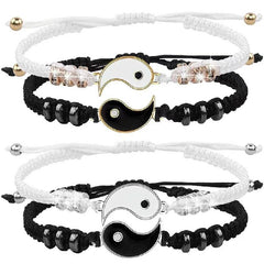Yin Yang Braided Bracelet Set for Couples Adjustable Rope Bracelets