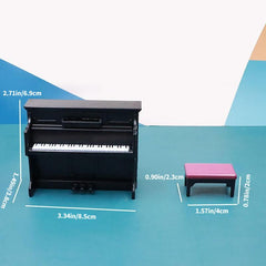 Mini Piano With Stool Instrument Model For Doll House Decor