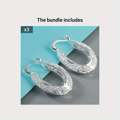 Silver Plated Geometric Hoop Earrings For Girls