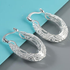 Silver Plated Geometric Hoop Earrings For Girls