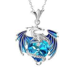 Heart Shape Gemstone Dragon Pendant Necklace for Women