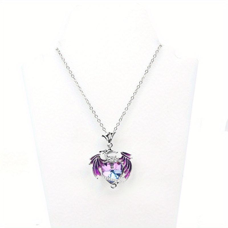 Heart Shape Gemstone Dragon Pendant Necklace for Women