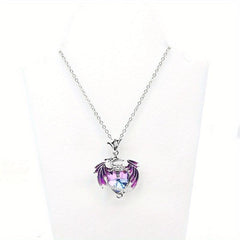 Heart Shape Gemstone Dragon Pendant Necklace for Women