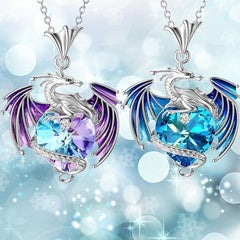 Heart Shape Gemstone Dragon Pendant Necklace for Women