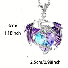 Heart Shape Gemstone Dragon Pendant Necklace for Women