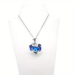 Heart Shape Gemstone Dragon Pendant Necklace for Women