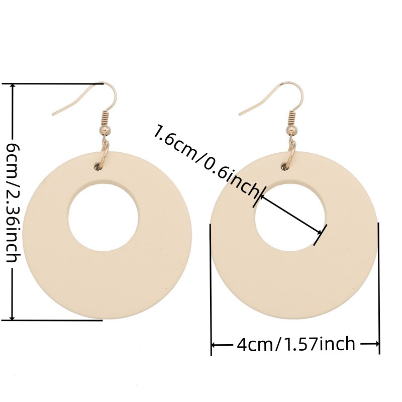 Ethnic Wooden Pendant Earrings with Steel Hooks