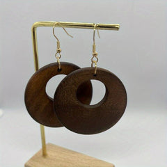 Ethnic Wooden Pendant Earrings with Steel Hooks
