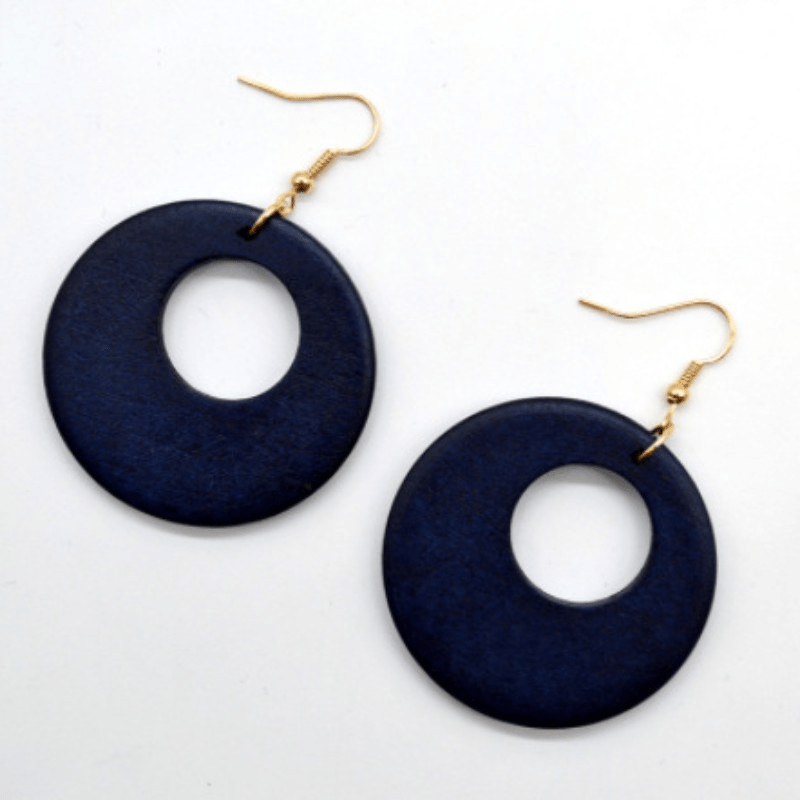 Ethnic Wooden Pendant Earrings with Steel Hooks