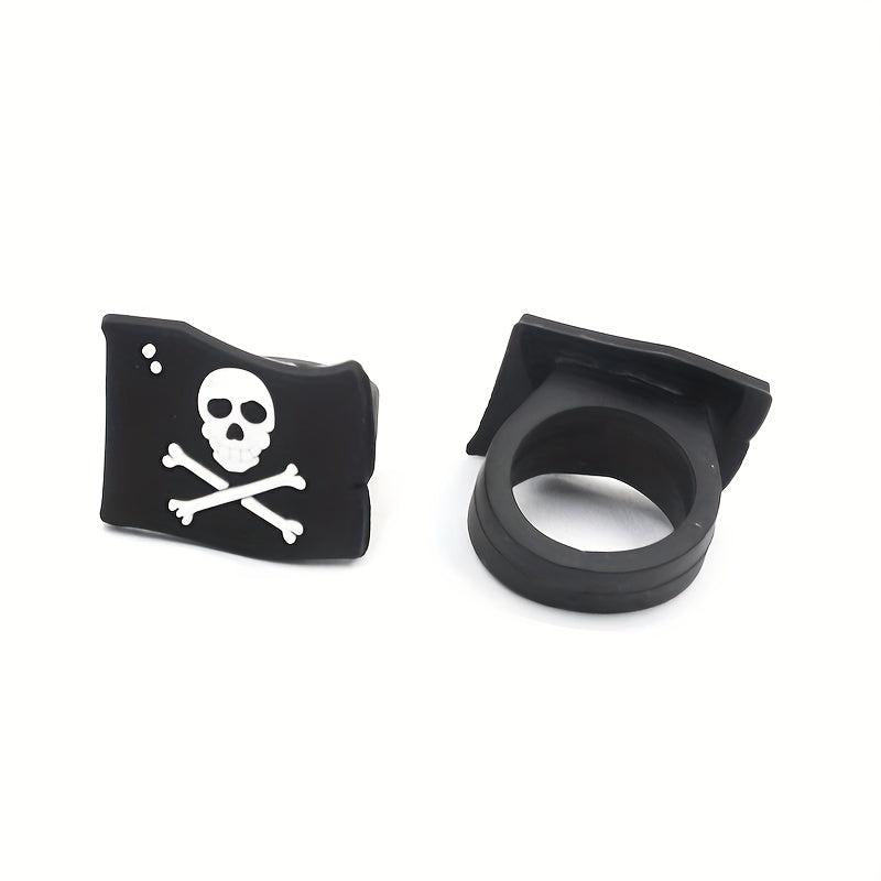 8pcs Pirate Party Soft Rubber Rings - 4 Styles Mixed PVC Pirate Rings