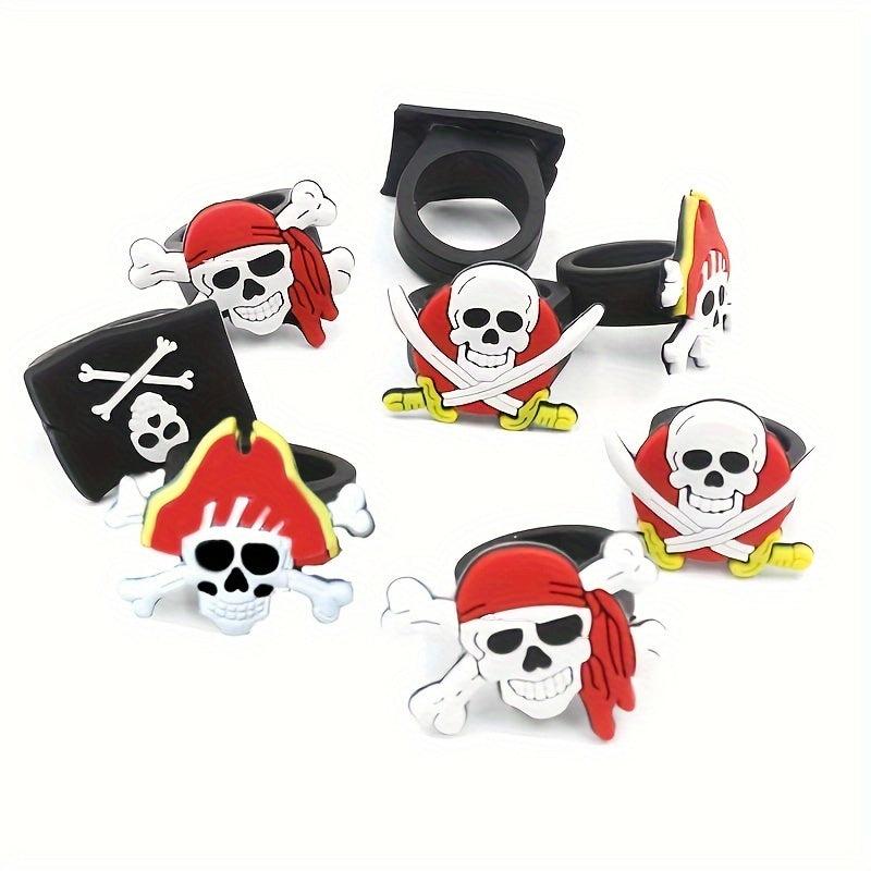 8pcs Pirate Party Soft Rubber Rings - 4 Styles Mixed PVC Pirate Rings