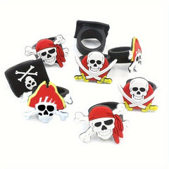8pcs Pirate Party Soft Rubber Rings - 4 Styles Mixed PVC Pirate Rings