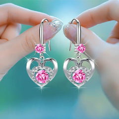 Love Heart Pendant Earring Gemstone Princess Earrings Wedding Christmas Gift