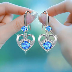 Love Heart Pendant Earring Gemstone Princess Earrings Wedding Christmas Gift