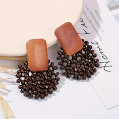 Geometric Wooden Bead Earrings Bohemian Hand Woven Minimalist Jewelry