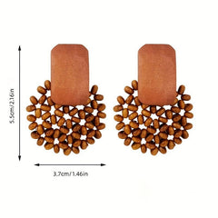 Geometric Wooden Bead Earrings Bohemian Hand Woven Minimalist Jewelry