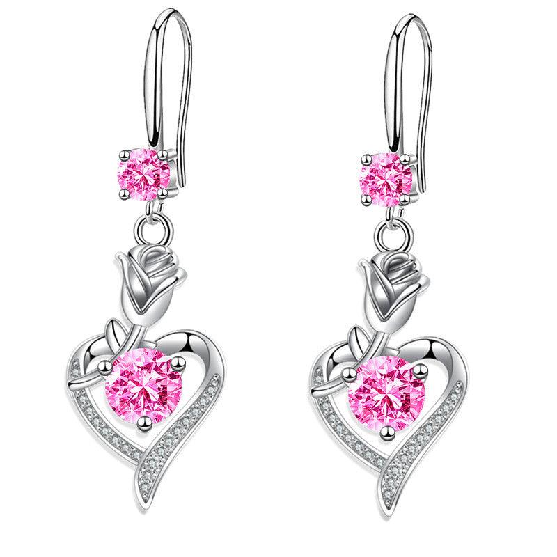 Rose Flower Love Pendant Earring Set for Women