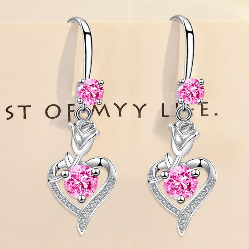 Rose Flower Love Pendant Earring Set for Women