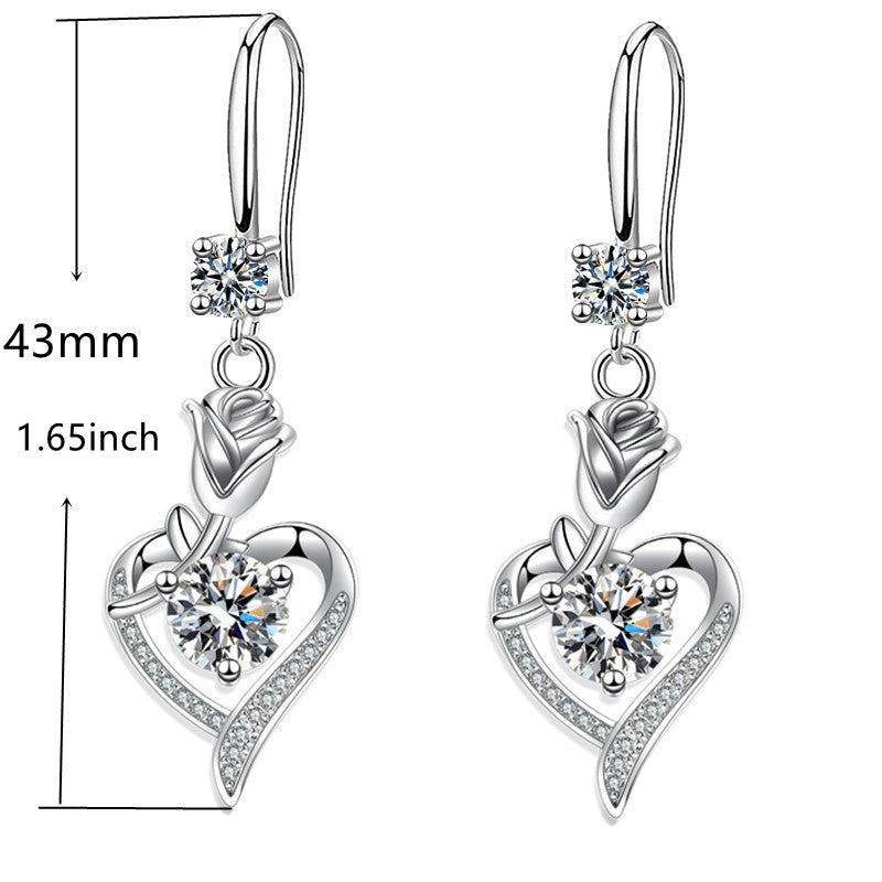 Rose Flower Love Pendant Earring Set for Women