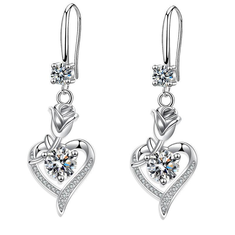 Rose Flower Love Pendant Earring Set for Women