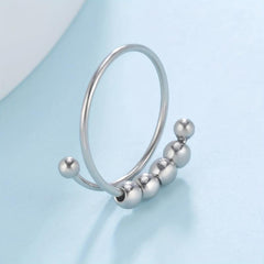 Stainless Steel Rotate Beads Anxiety Rings Adjustable Stress Relief Fidget Rings