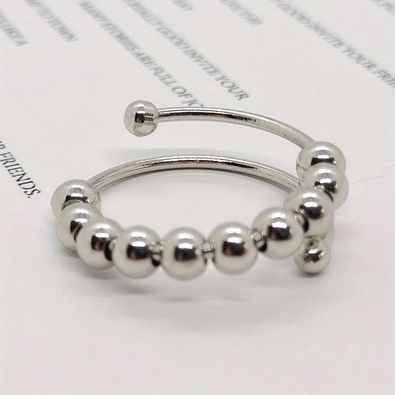 Stainless Steel Rotate Beads Anxiety Rings Adjustable Stress Relief Fidget Rings