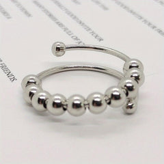 Stainless Steel Rotate Beads Anxiety Rings Adjustable Stress Relief Fidget Rings