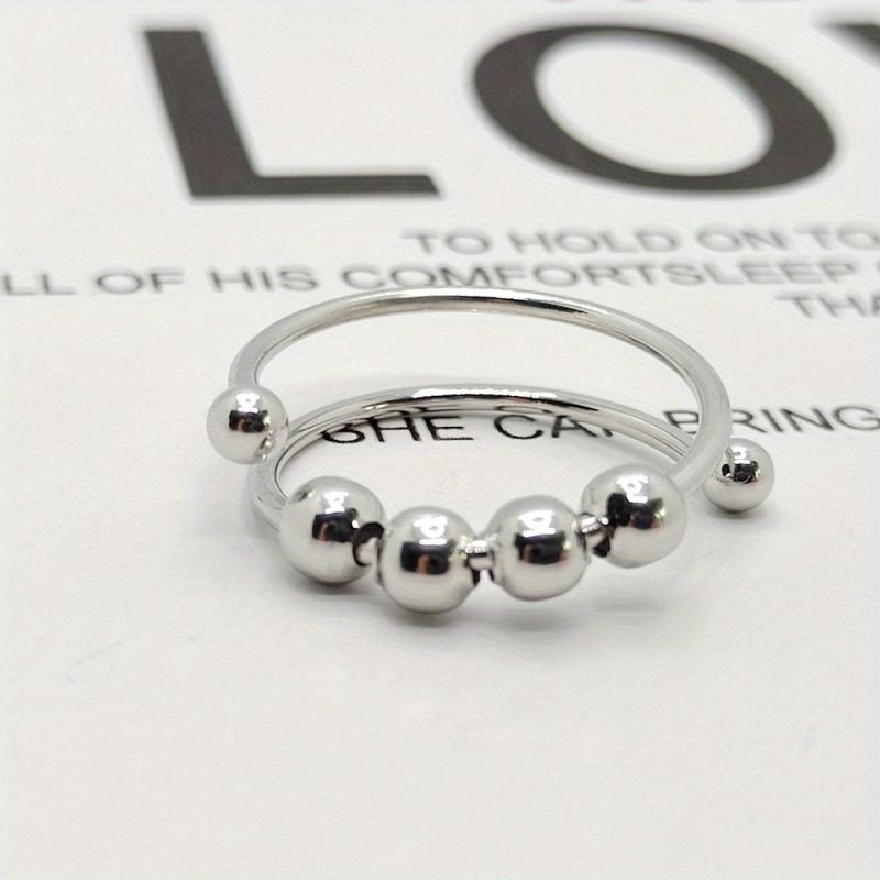 Stainless Steel Rotate Beads Anxiety Rings Adjustable Stress Relief Fidget Rings