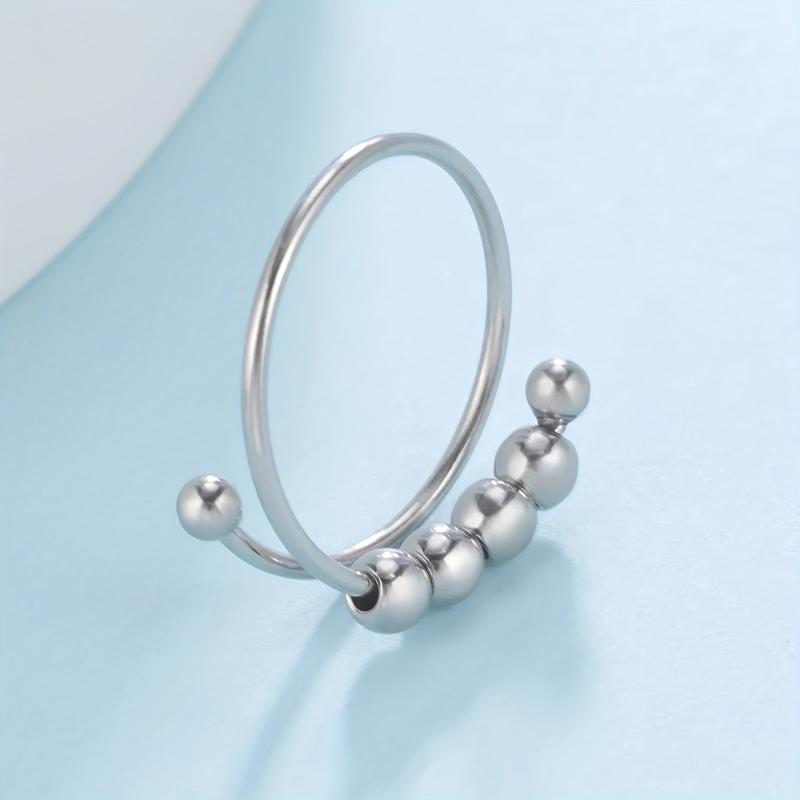 Stainless Steel Rotate Beads Anxiety Rings Adjustable Stress Relief Fidget Rings