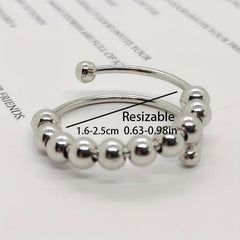 Stainless Steel Rotate Beads Anxiety Rings Adjustable Stress Relief Fidget Rings