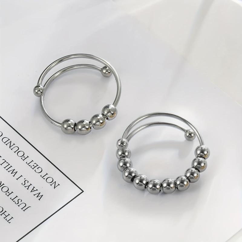 Stainless Steel Rotate Beads Anxiety Rings Adjustable Stress Relief Fidget Rings