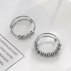 Stainless Steel Rotate Beads Anxiety Rings Adjustable Stress Relief Fidget Rings
