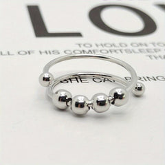 Stainless Steel Rotate Beads Anxiety Rings Adjustable Stress Relief Fidget Rings