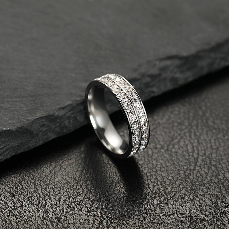 European American Stainless Steel Jewelry Zircon Couple Ring