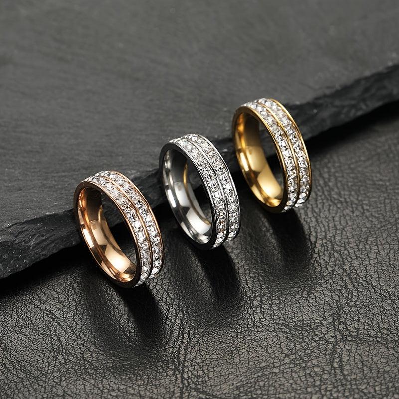 European American Stainless Steel Jewelry Zircon Couple Ring