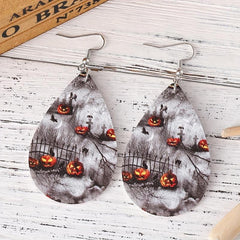 Ghost Pumpkin Horror Printed PU Leather Earrings