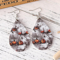 Ghost Pumpkin Horror Printed PU Leather Earrings