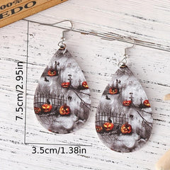Ghost Pumpkin Horror Printed PU Leather Earrings