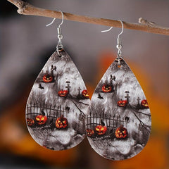Ghost Pumpkin Horror Printed PU Leather Earrings