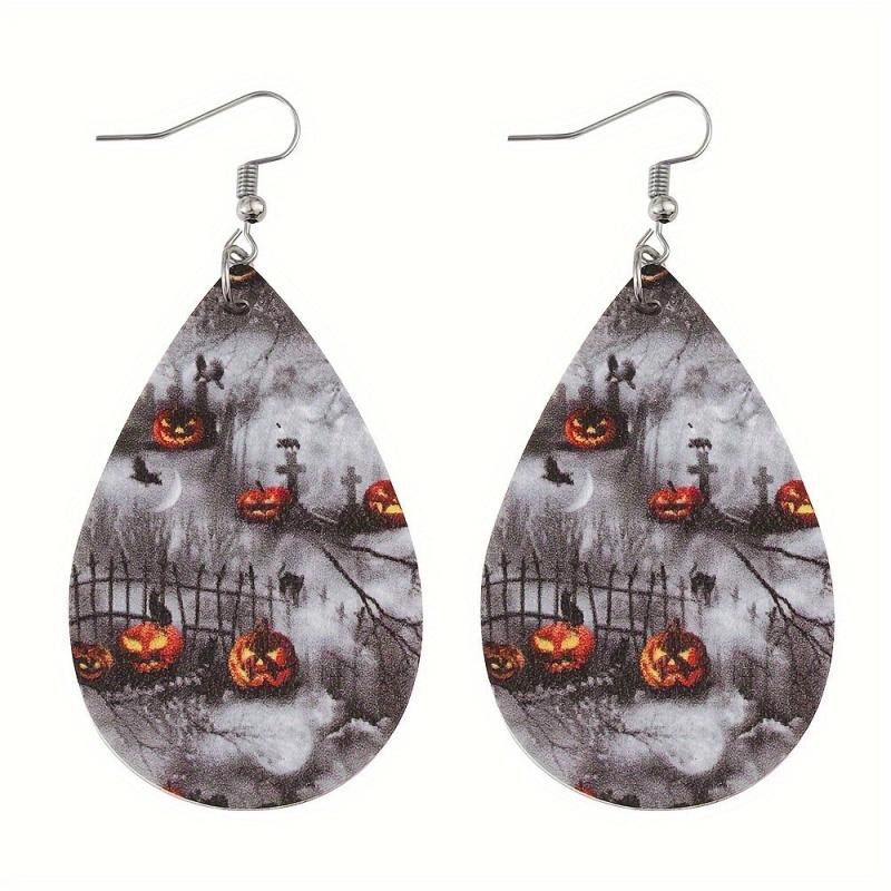Ghost Pumpkin Horror Printed PU Leather Earrings