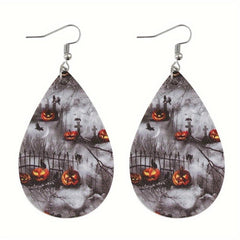 Ghost Pumpkin Horror Printed PU Leather Earrings